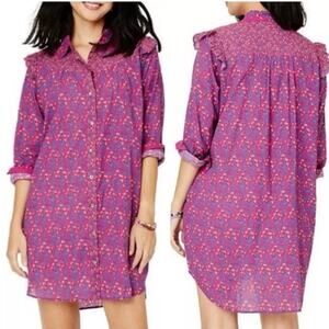 Roller Rabbit Augusta Darya cotton purple floral full button shirt dress. XL